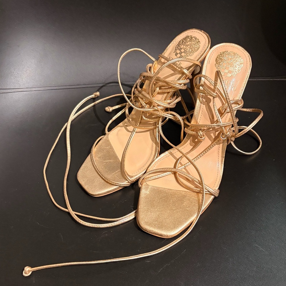 Vince Camuto Gold Lace-Up Strappy Heels